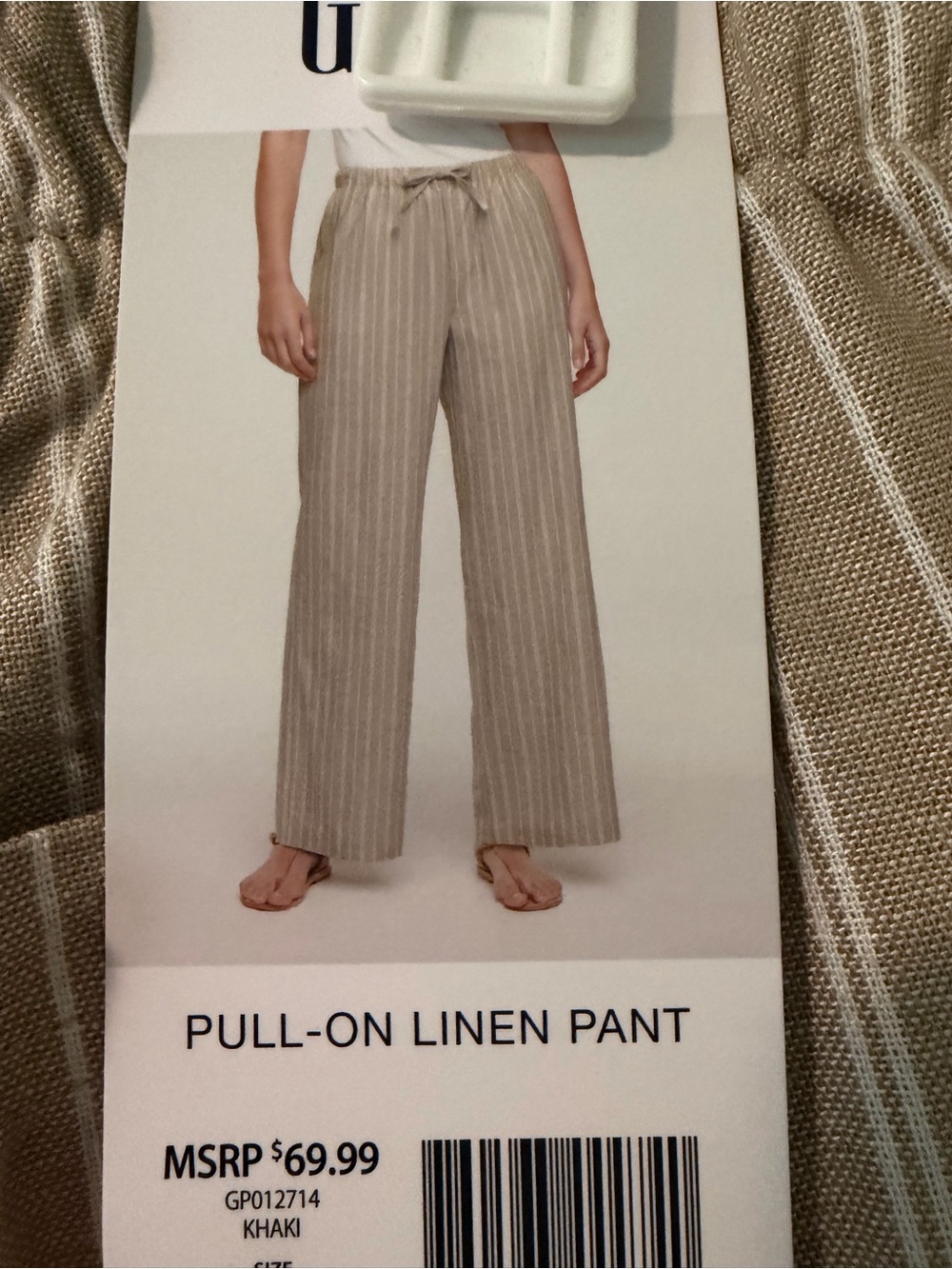 GAP  Women’s Tan Stripe Drawstring Linen Pants - Picture 5 of 5